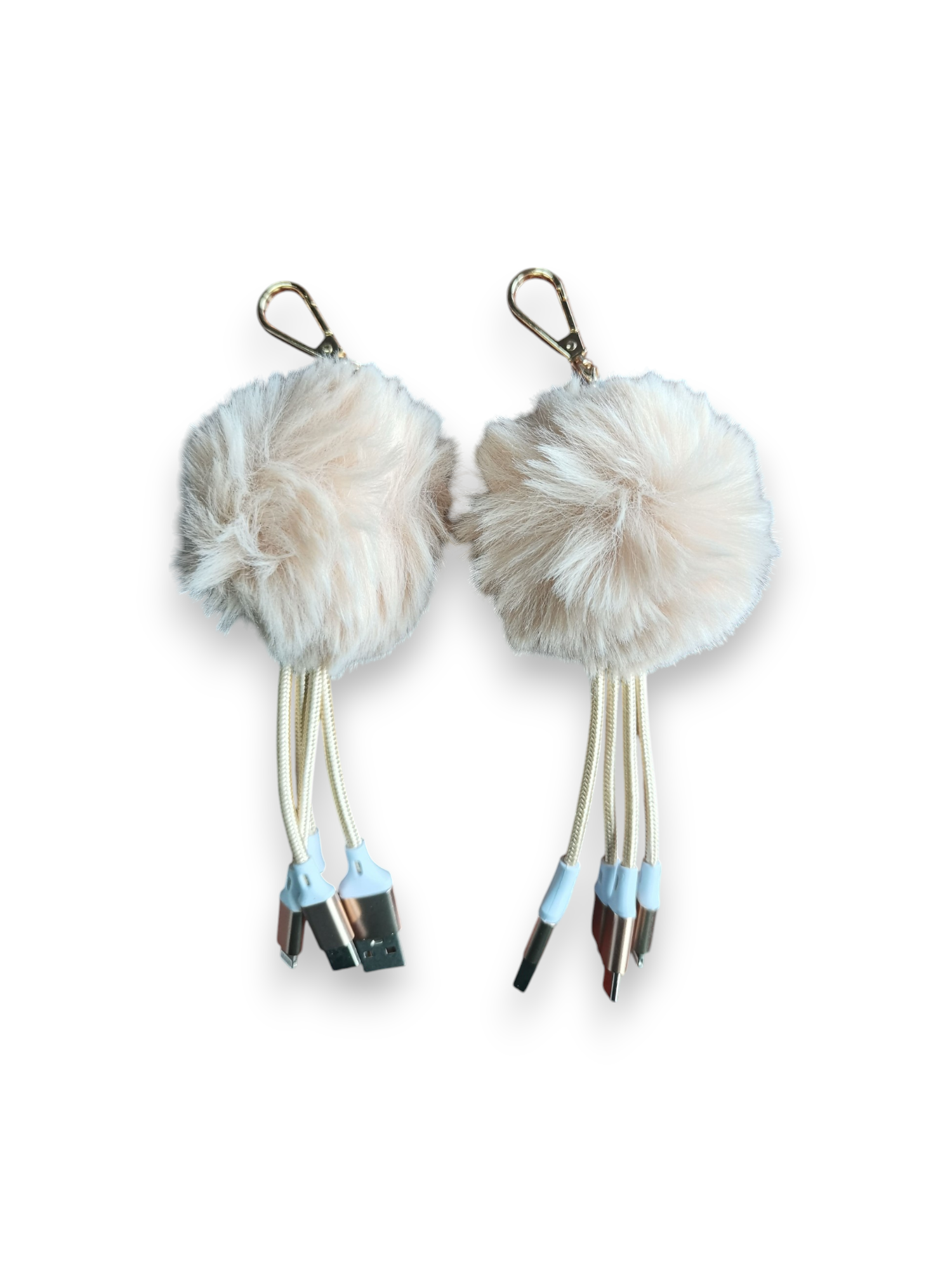 Tris di cavetti portachiavi con pom pom con USB lightning micro usb e usb Ccon