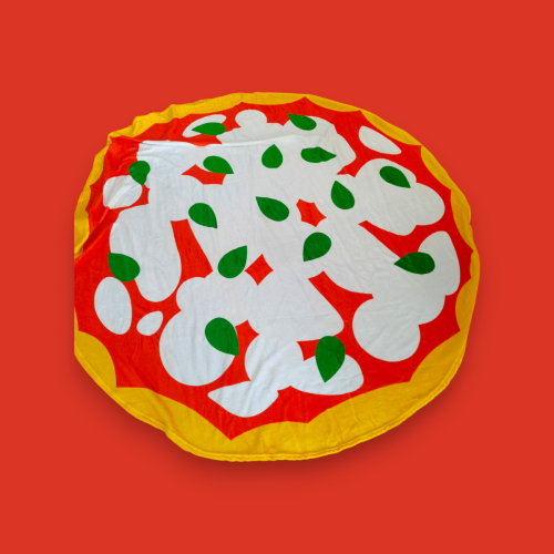 Coperta rotonda in pile con stampa pizza Regina