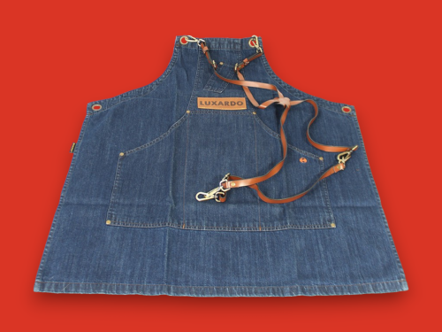 Grembiule denim con dettagli in cuoio