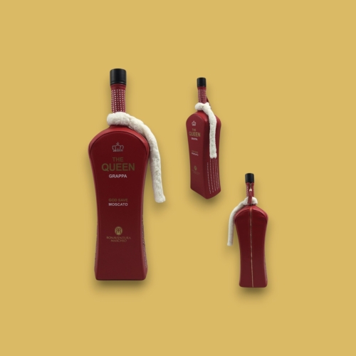 Copertura vestito a pantone per bottiglia con pelliccia bianca