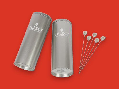 Metal picks set realizzati in acciaio con elemento decorativo personalizzato